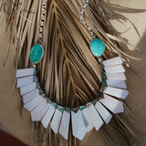 Collar with Pearl + Shell and Royston Turquoise - Golden Road Crafted