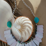 Collar with Pearl + Shell and Royston Turquoise - Golden Road Crafted