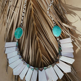 Collar with Pearl + Shell and Royston Turquoise - Golden Road Crafted