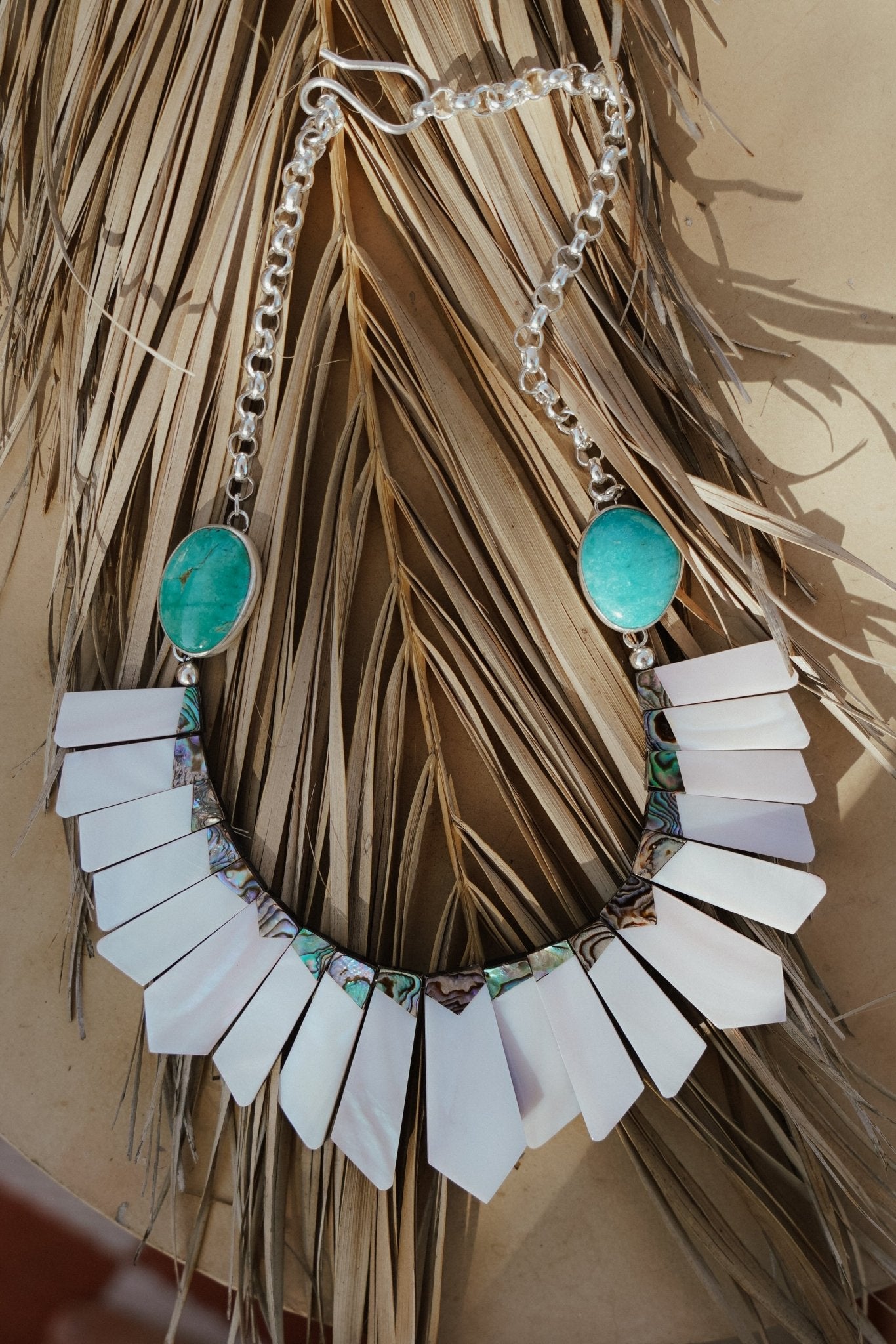Collar with Pearl + Shell and Royston Turquoise - Golden Road Crafted