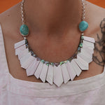 Collar with Pearl + Shell and Royston Turquoise - Golden Road Crafted
