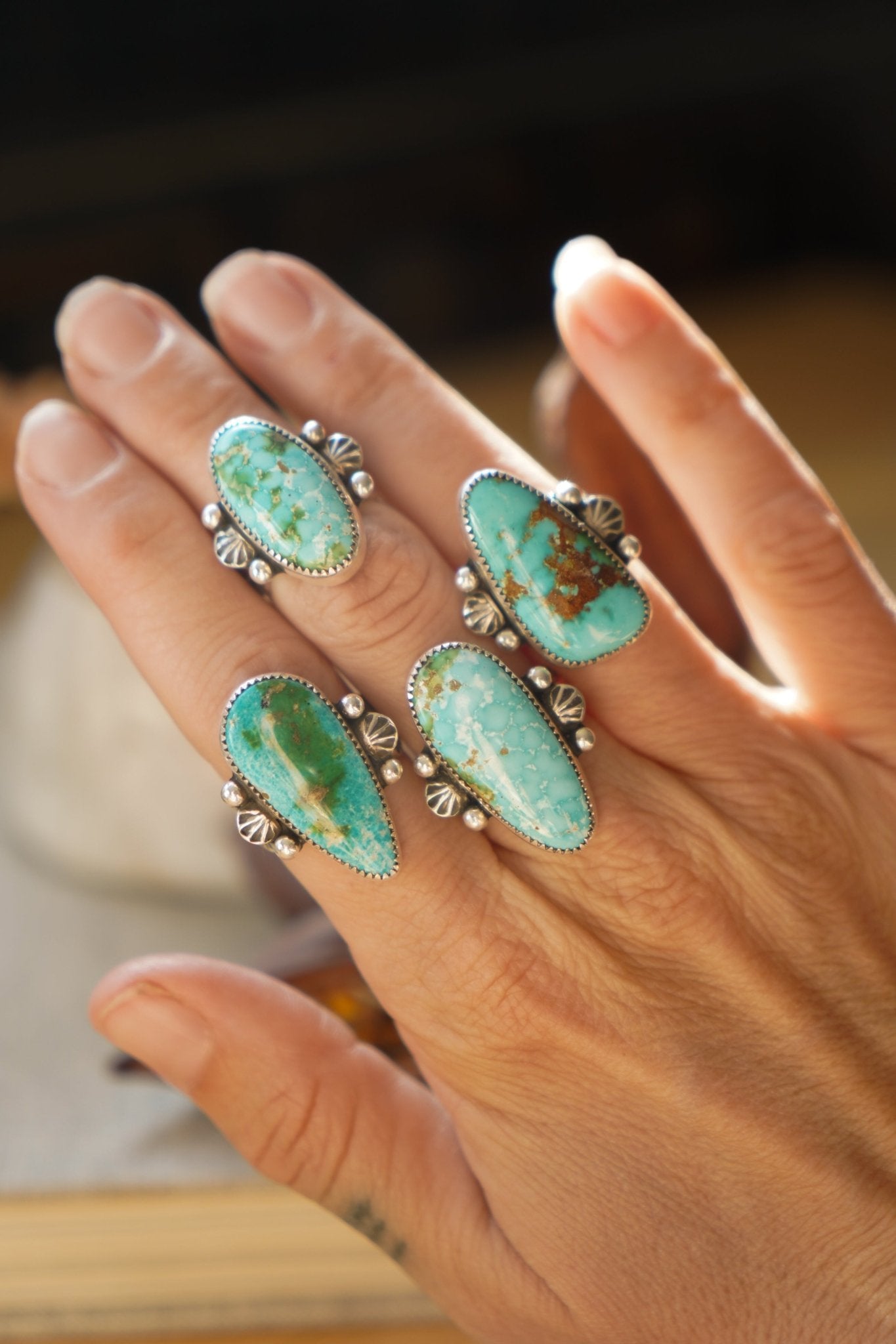 Creosote Ring in Sonoran Mountain Turquoise (size 6.5) - Golden Road Crafted