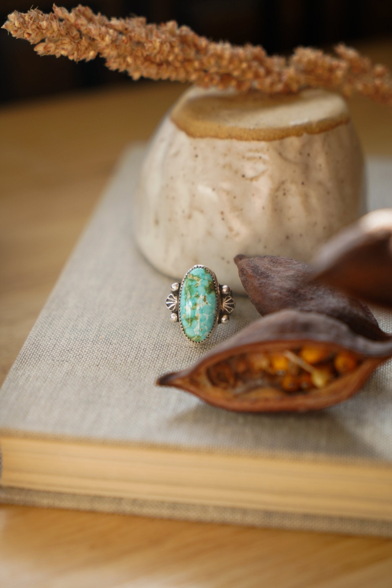 Creosote Ring in Sonoran Mountain Turquoise (size 6.5) - Golden Road Crafted