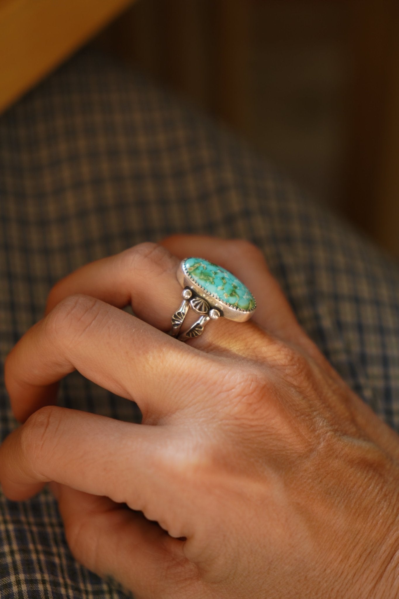 Creosote Ring in Sonoran Mountain Turquoise (size 6.5) - Golden Road Crafted