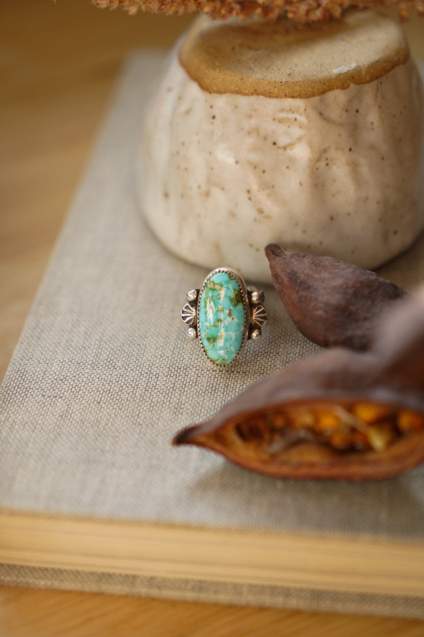Creosote Ring in Sonoran Mountain Turquoise (size 6.5) - Golden Road Crafted