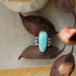 Creosote Ring in Sonoran Mountain Turquoise (size 8) - Golden Road Crafted