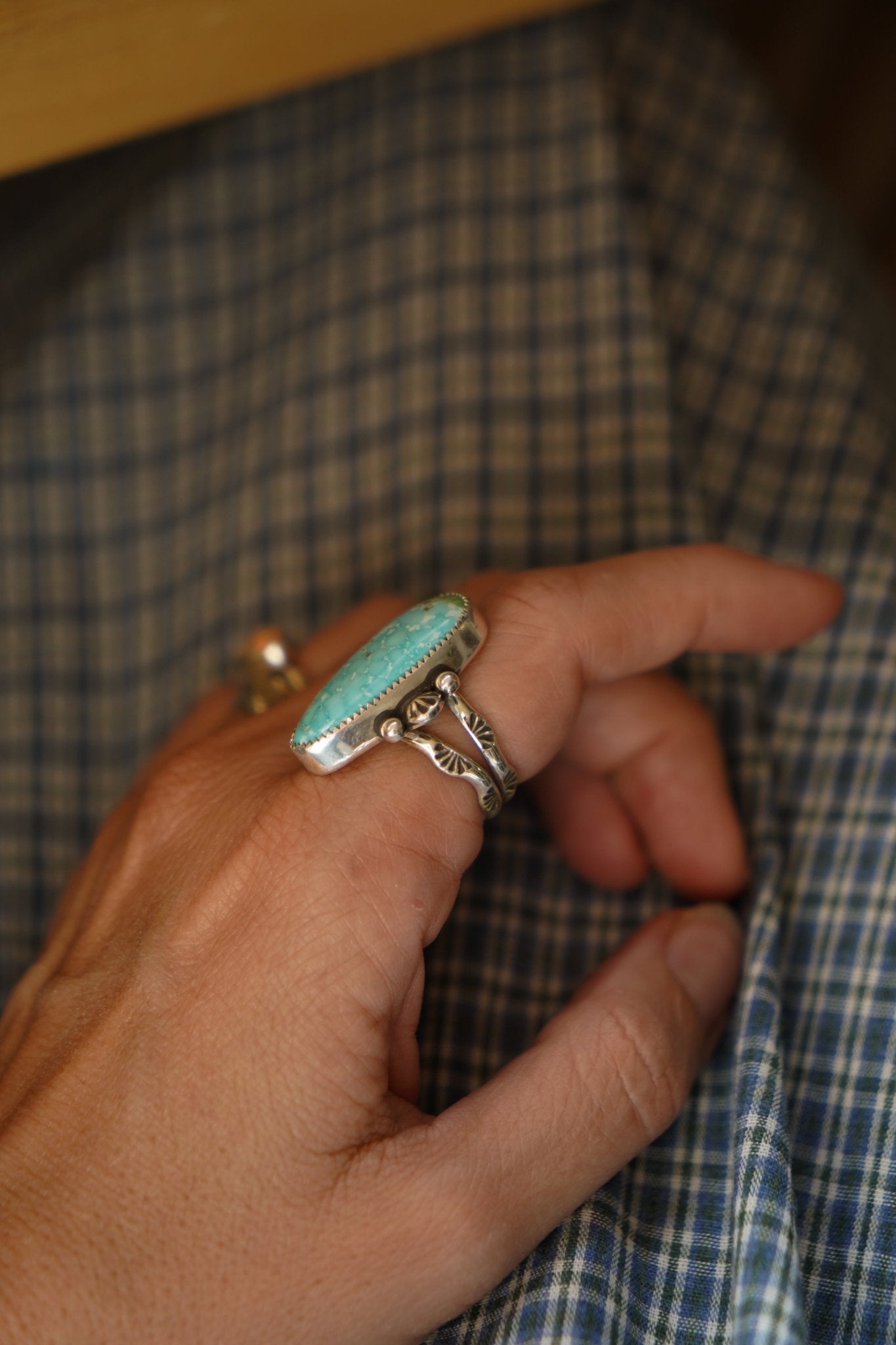 Creosote Ring in Sonoran Mountain Turquoise (size 8) - Golden Road Crafted