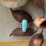 Creosote Ring in Sonoran Mountain Turquoise (size 8) - Golden Road Crafted