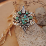Cuff in Kingman, Hubei, and Rainbow Moonstone - Golden Road Crafted