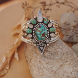Cuff in Kingman, Hubei, and Rainbow Moonstone - Golden Road Crafted