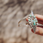 Cuff in Kingman, Hubei, and Rainbow Moonstone - Golden Road Crafted