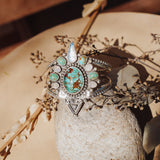 Cuff in Kingman, Hubei, and Rainbow Moonstone - Golden Road Crafted