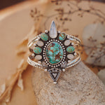 Cuff in Kingman, Hubei, and Rainbow Moonstone - Golden Road Crafted