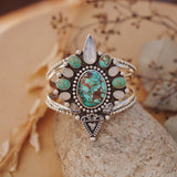 Cuff in Kingman, Hubei, and Rainbow Moonstone - Golden Road Crafted