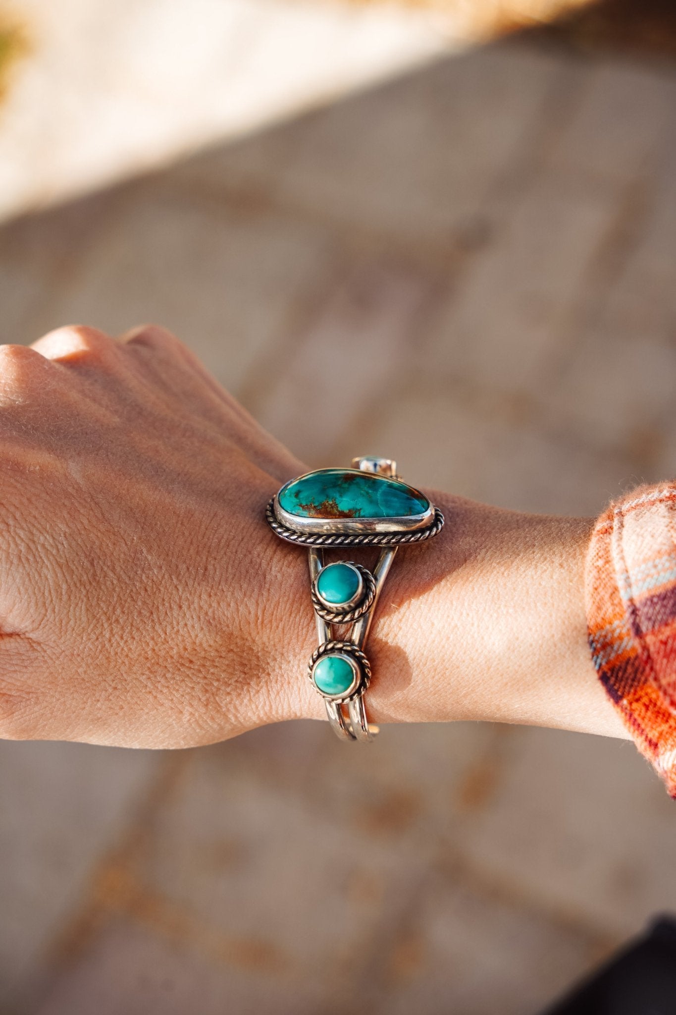 Cuff in Royston & Hubei Turquoise - Golden Road Crafted