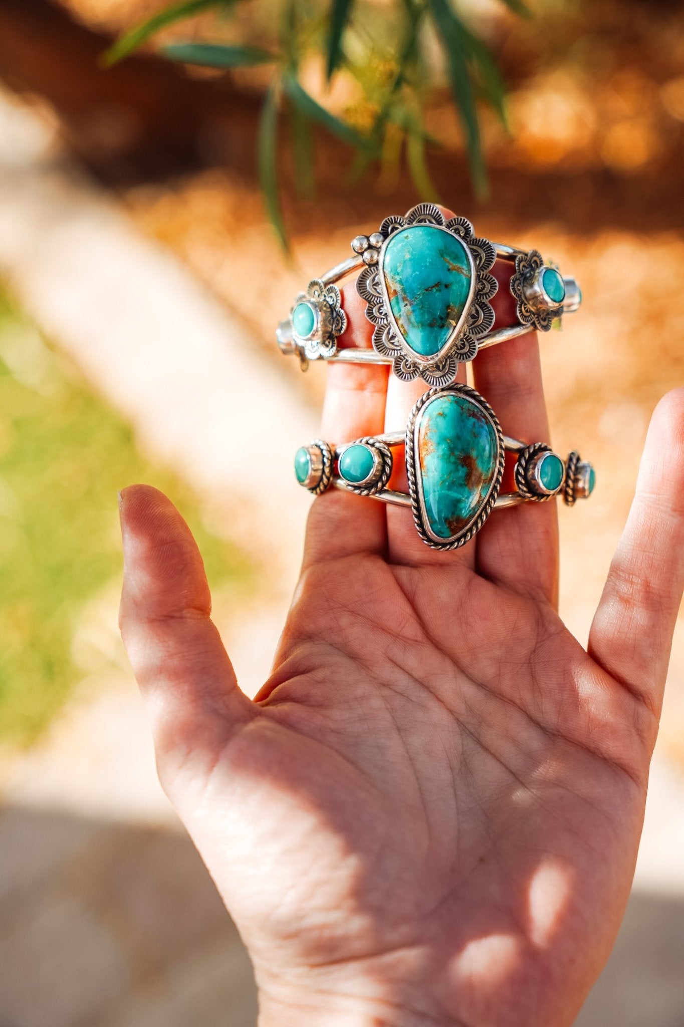 Cuff in Royston & Hubei Turquoise - Golden Road Crafted