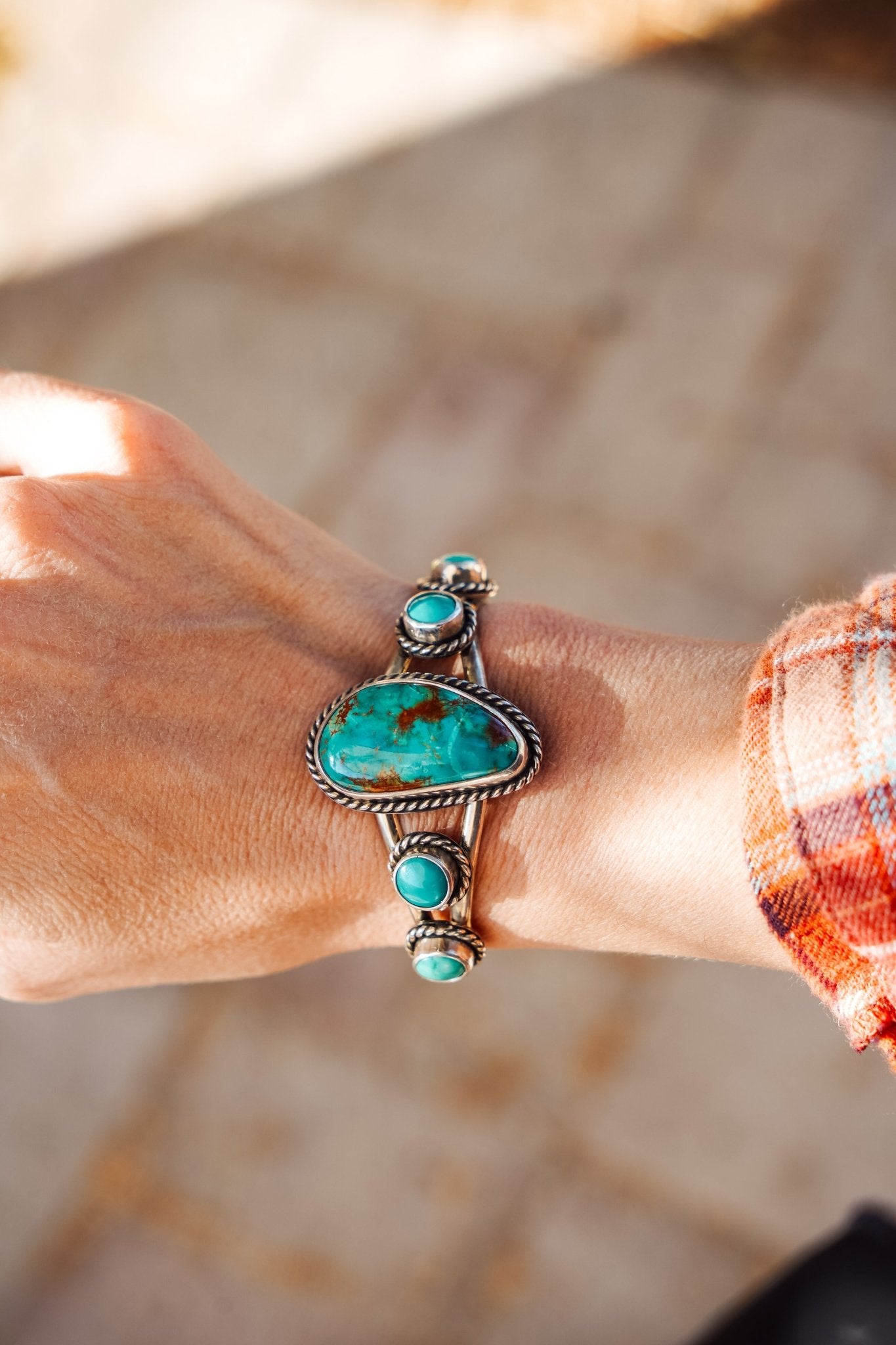 Cuff in Royston & Hubei Turquoise - Golden Road Crafted