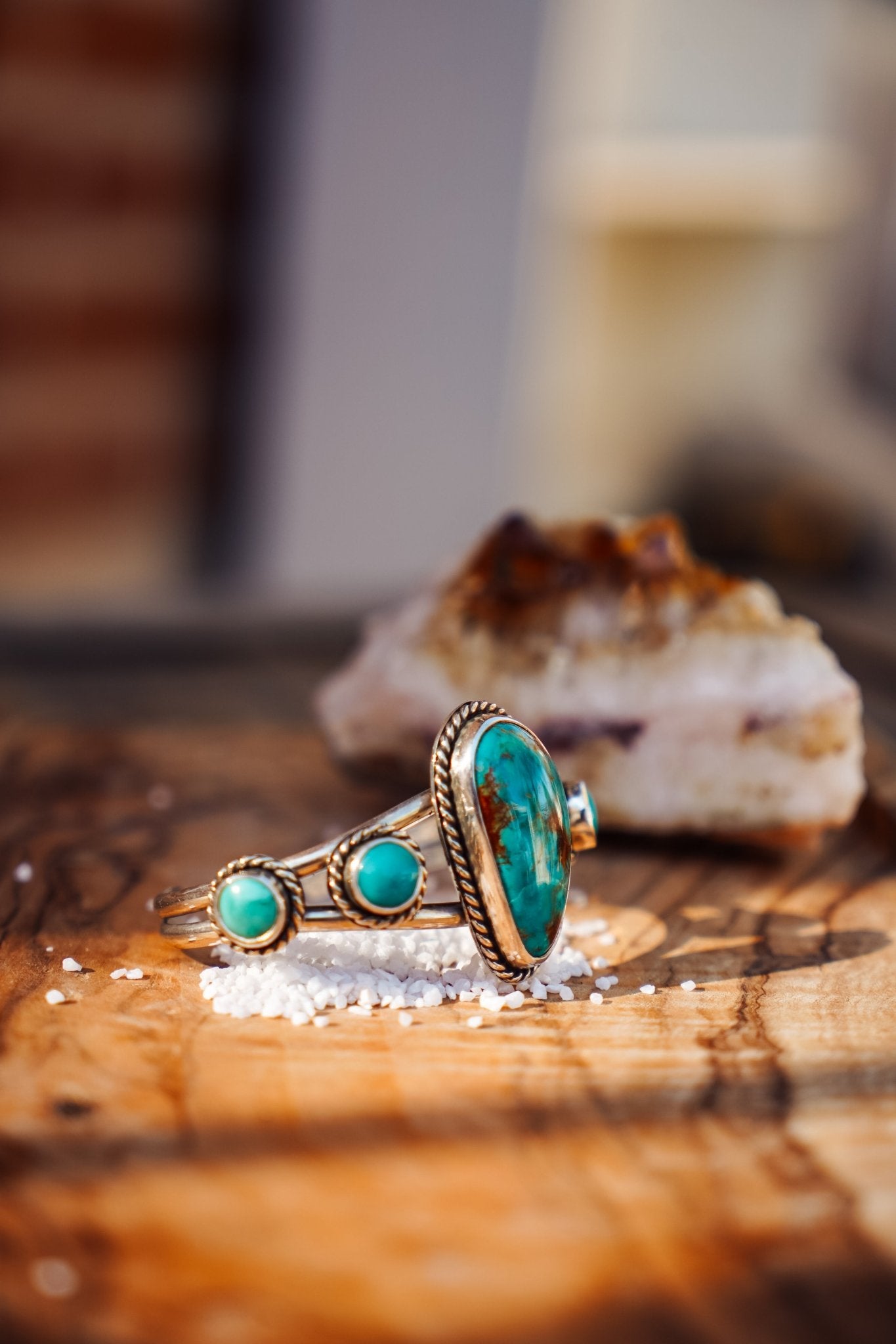 Cuff in Royston & Hubei Turquoise - Golden Road Crafted