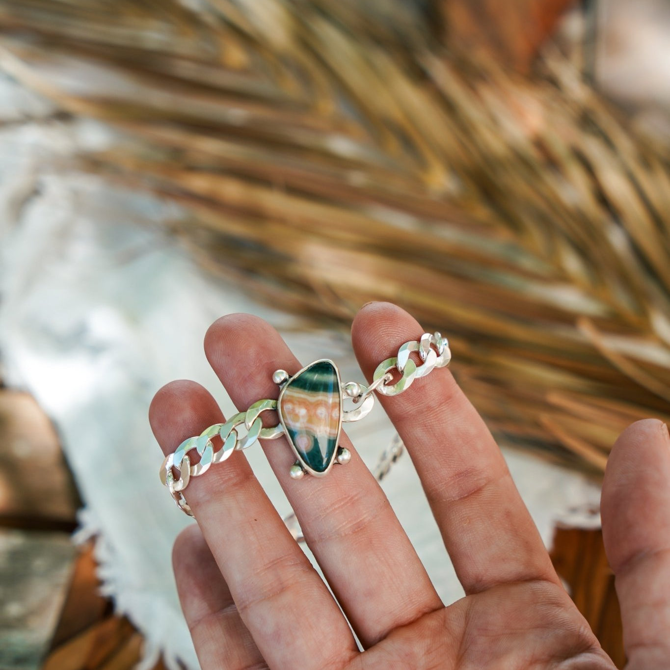 Curb Chain Bracelet in Ocean Jasper - Golden Road Crafted