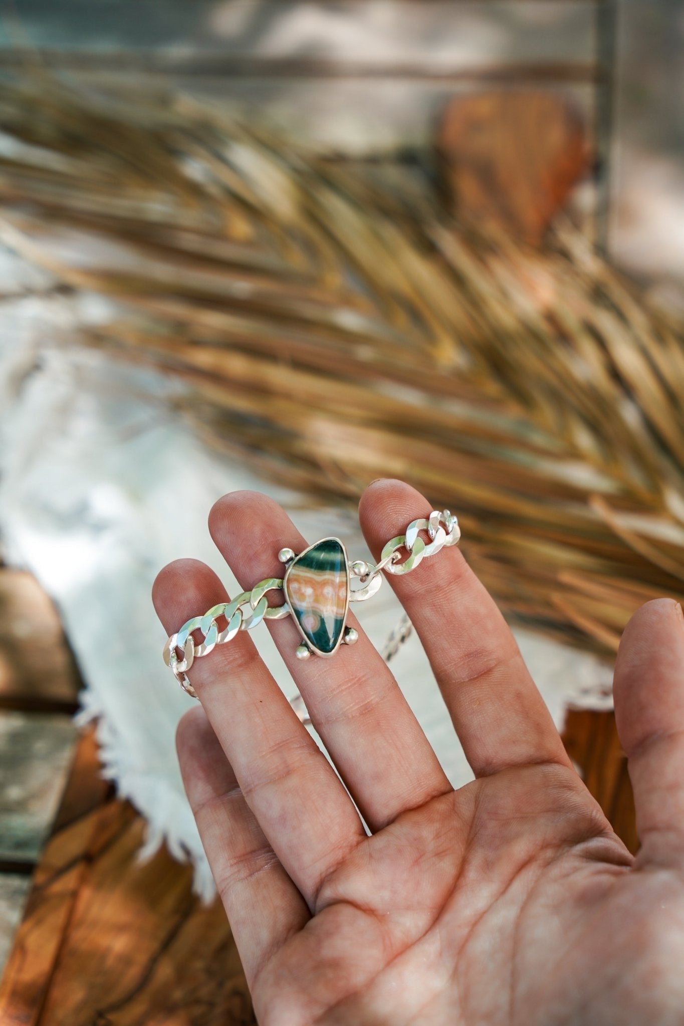 Curb Chain Bracelet in Ocean Jasper - Golden Road Crafted