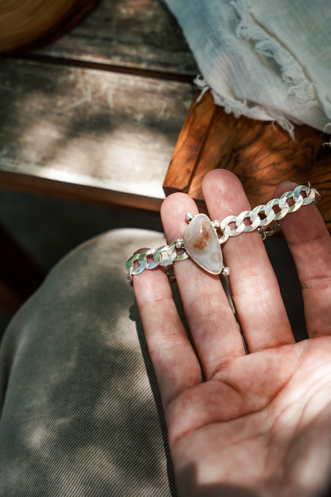 Curb Chain Bracelet in Ocean Jasper - Golden Road Crafted