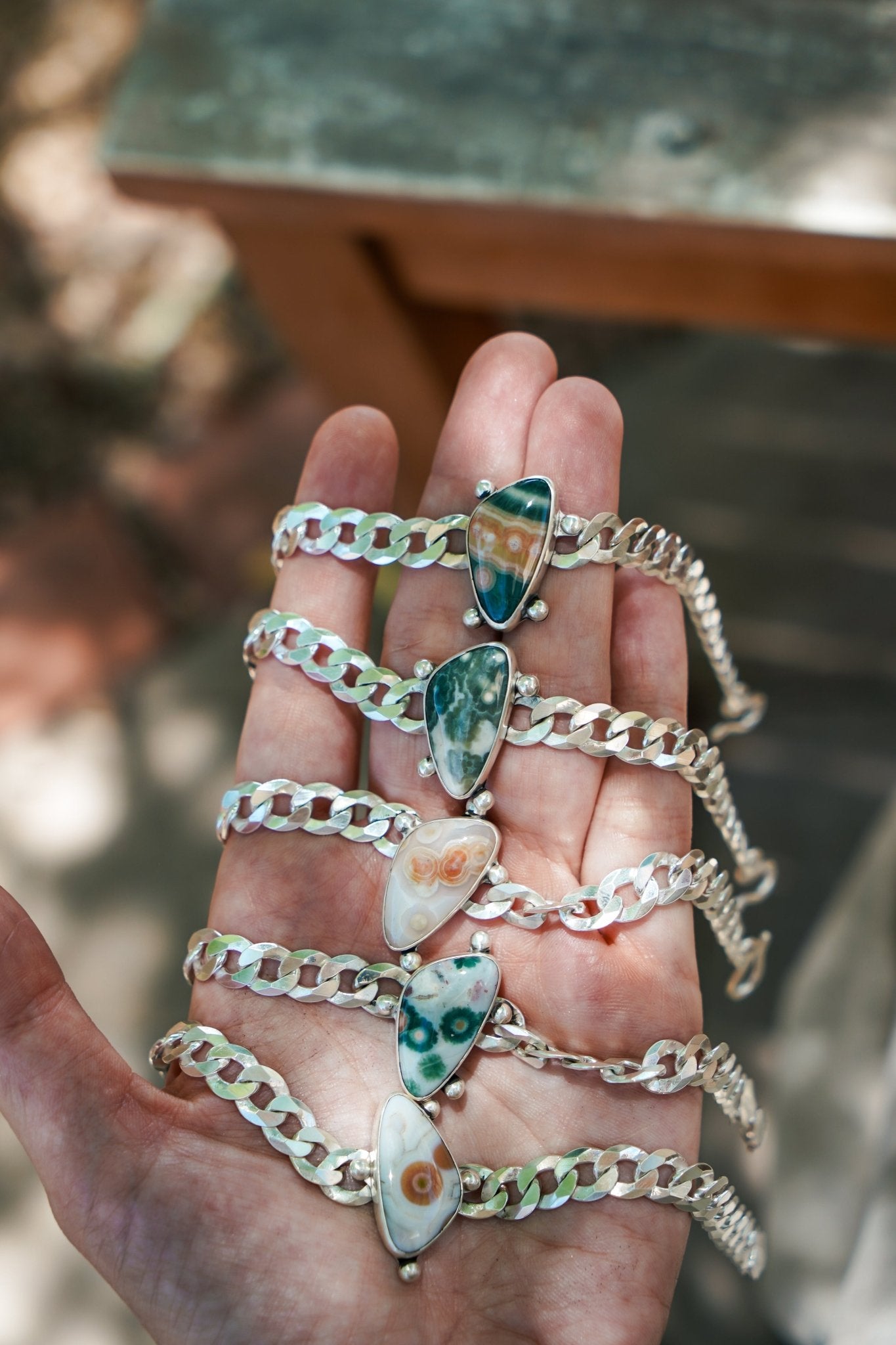 Curb Chain Bracelet in Ocean Jasper - Golden Road Crafted