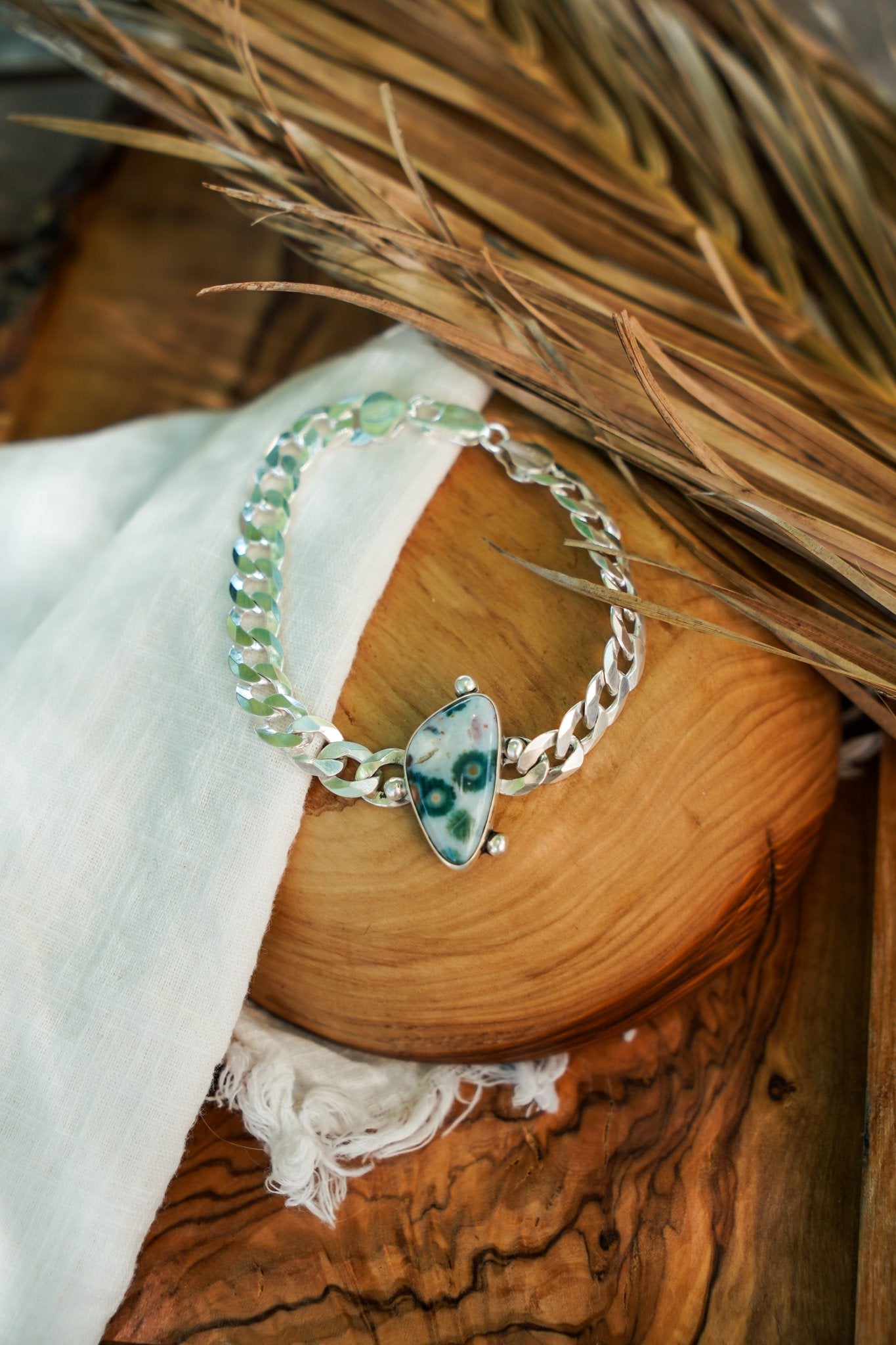 Curb Chain Bracelet in Ocean Jasper - Golden Road Crafted