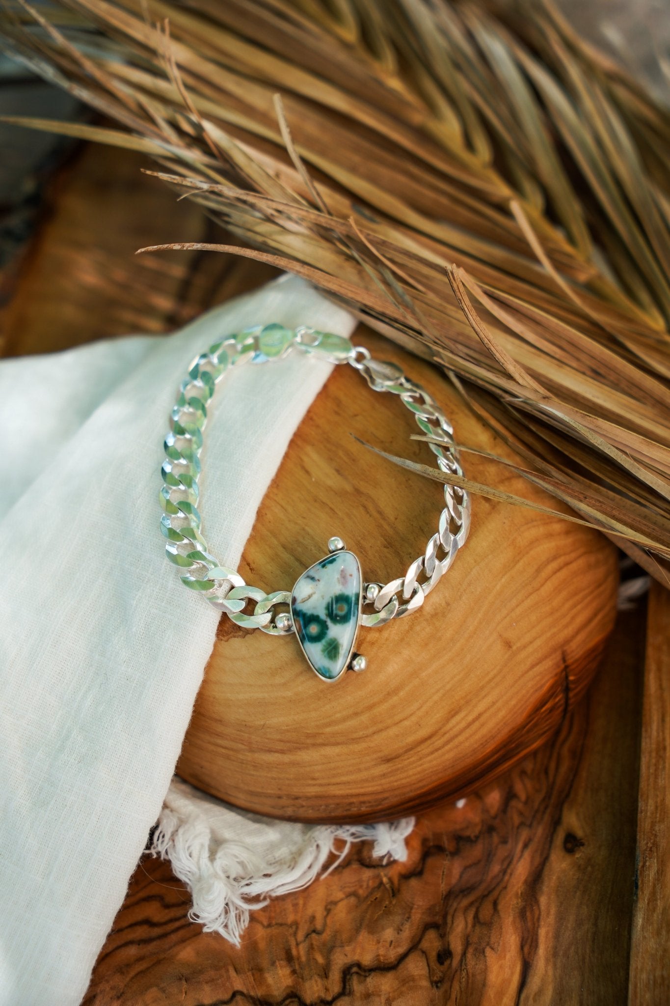 Curb Chain Bracelet in Ocean Jasper - Golden Road Crafted
