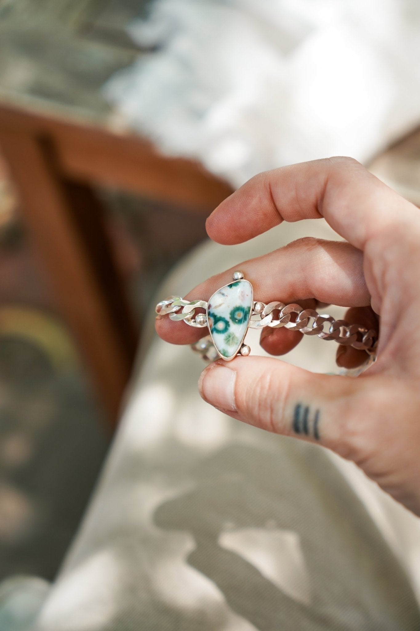 Curb Chain Bracelet in Ocean Jasper - Golden Road Crafted