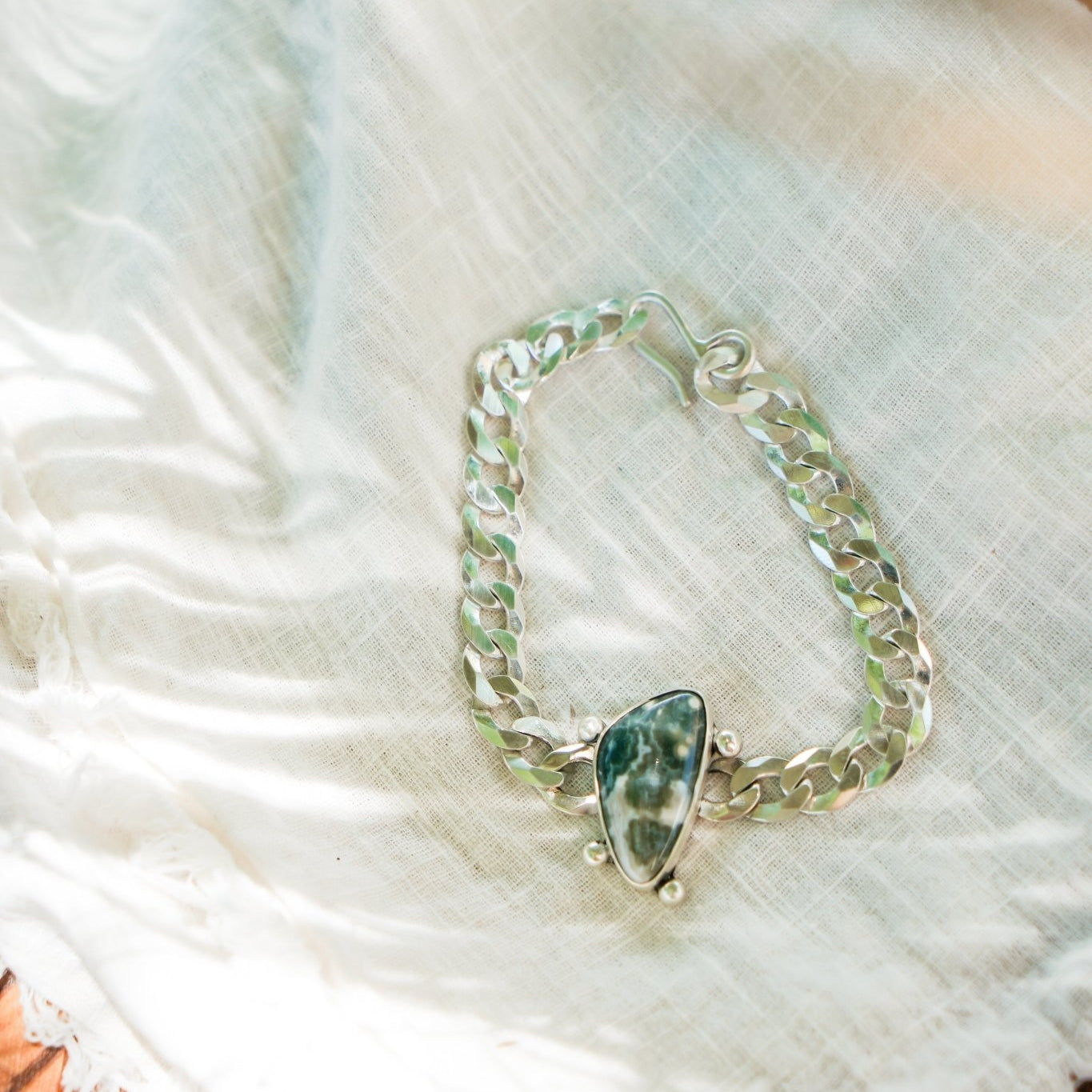 Curb Chain Bracelet in Ocean Jasper - Golden Road Crafted
