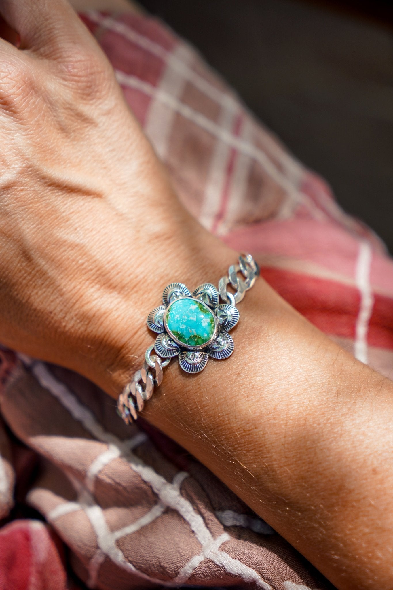 Curb Chain Bracelet in Sonoran Mountain Turquoise - Golden Road Crafted