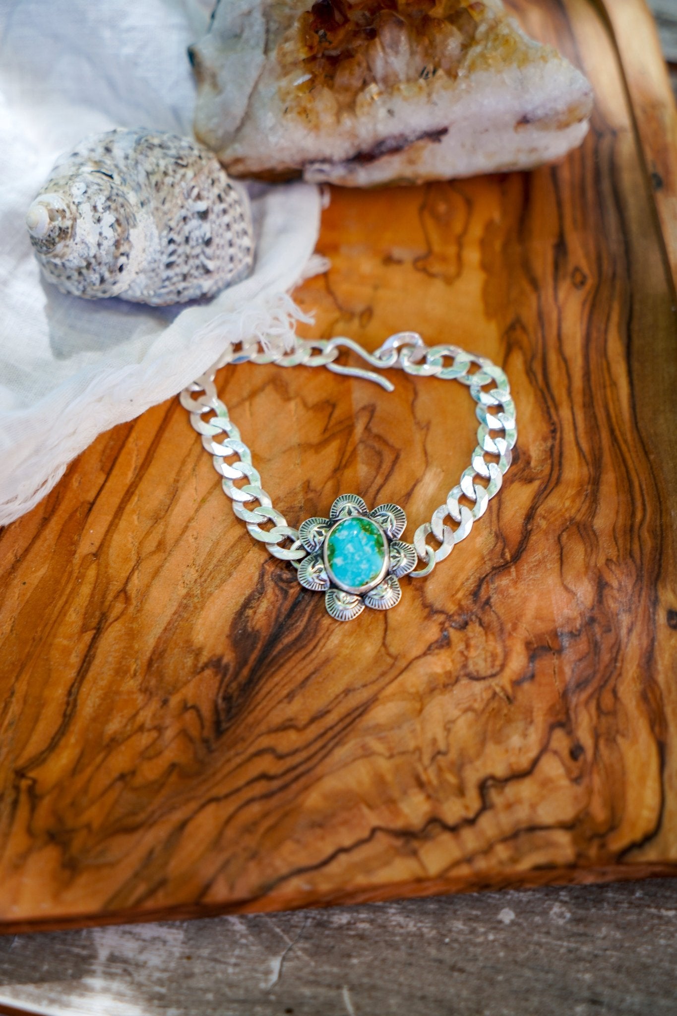 Curb Chain Bracelet in Sonoran Mountain Turquoise - Golden Road Crafted