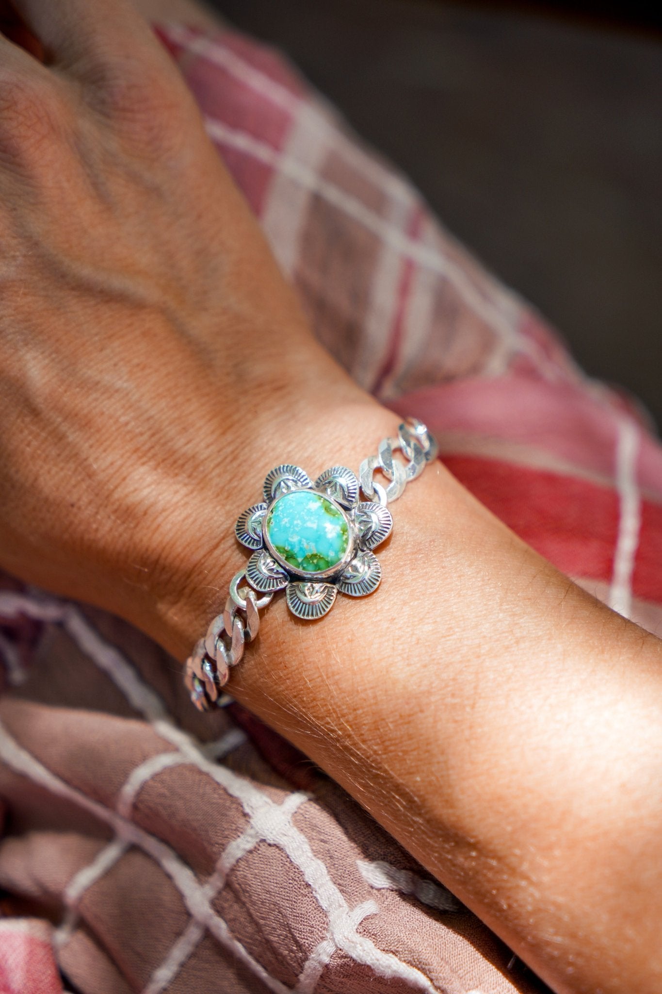 Curb Chain Bracelet in Sonoran Mountain Turquoise - Golden Road Crafted