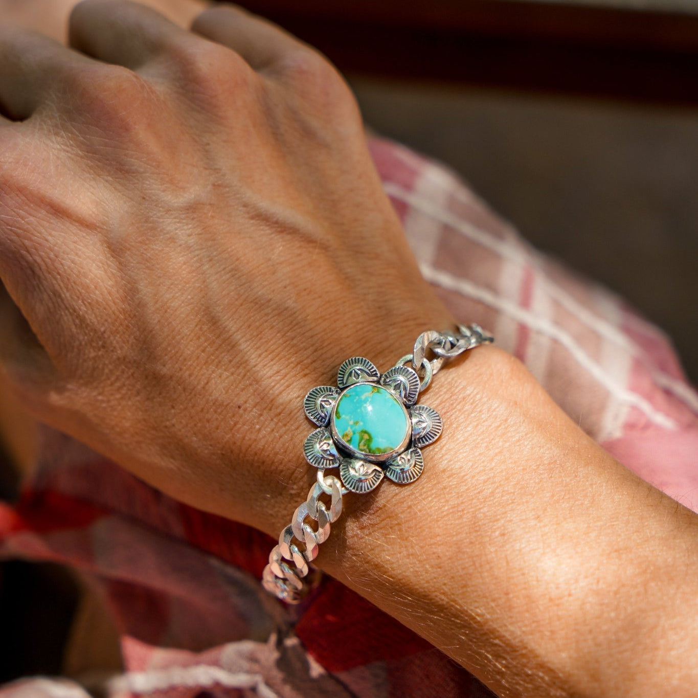 Curb Chain Bracelet in Sonoran Mountain Turquoise - Golden Road Crafted