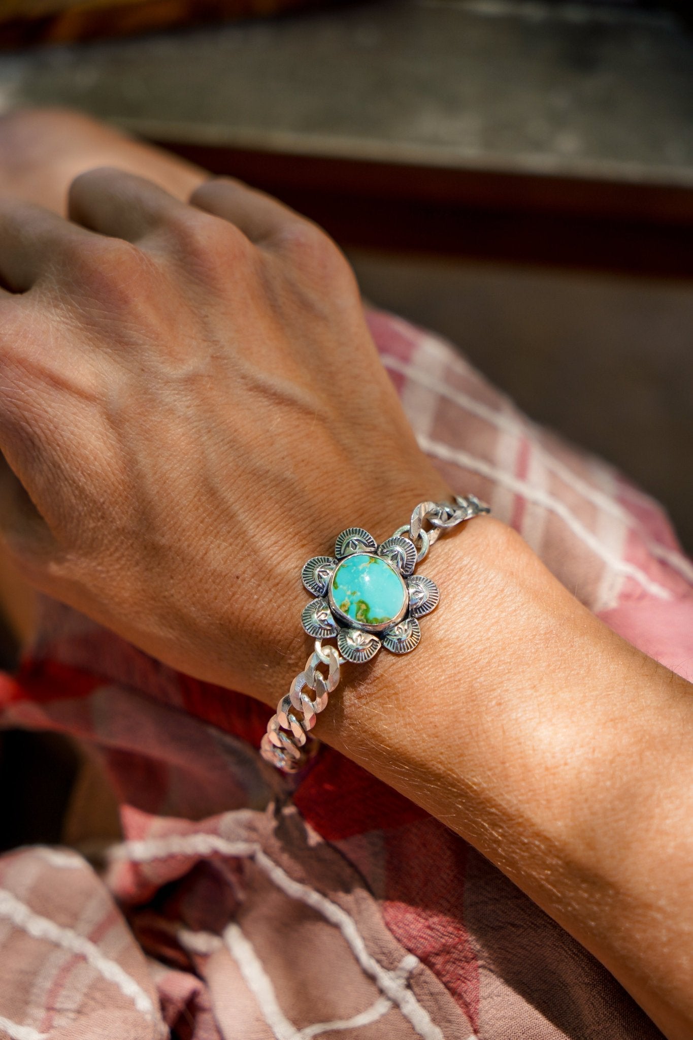 Curb Chain Bracelet in Sonoran Mountain Turquoise - Golden Road Crafted