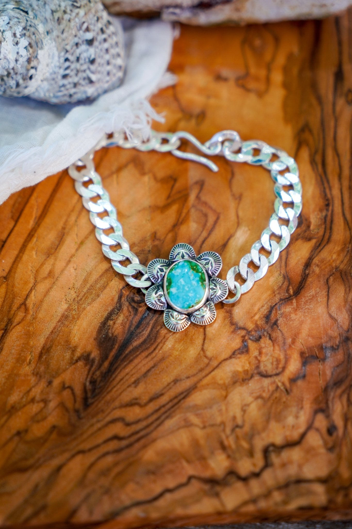 Curb Chain Bracelet in Sonoran Mountain Turquoise - Golden Road Crafted