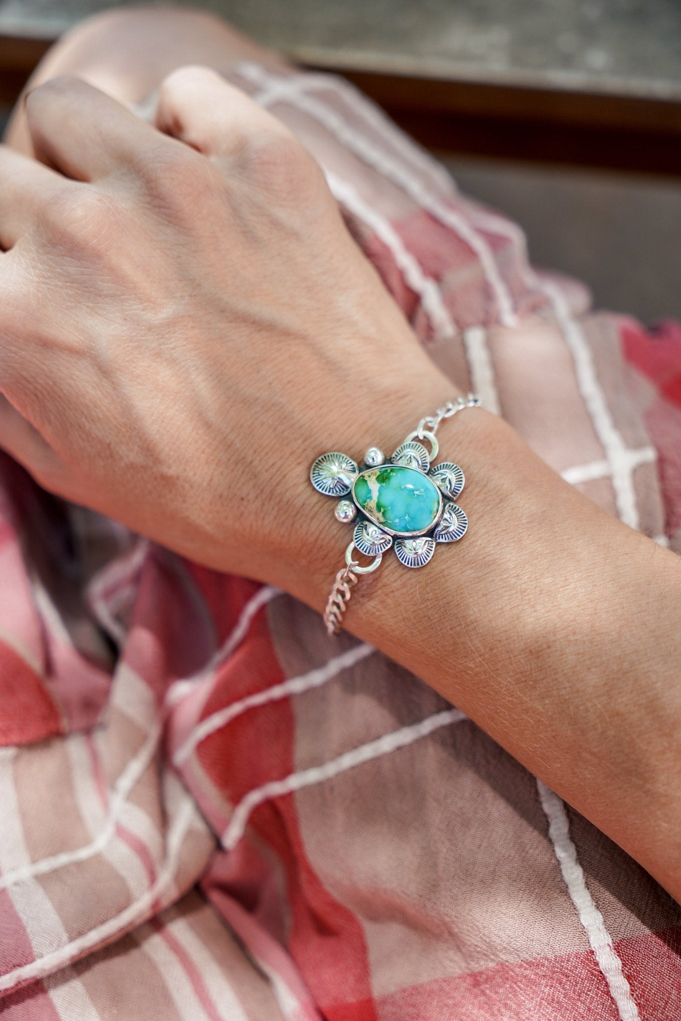 Curb Chain Bracelet in Sonoran Mountain Turquoise - Golden Road Crafted