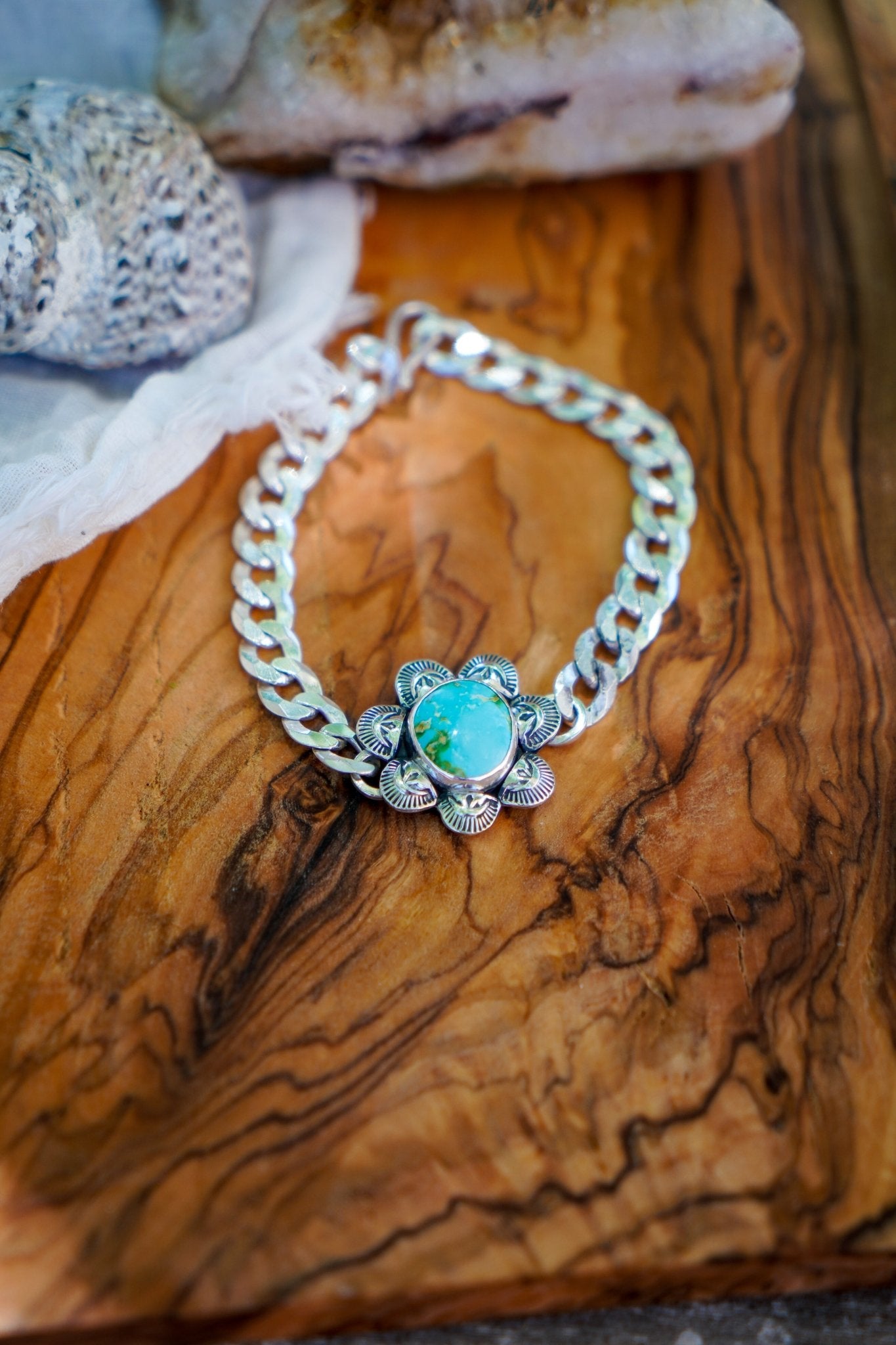 Curb Chain Bracelet in Sonoran Mountain Turquoise - Golden Road Crafted