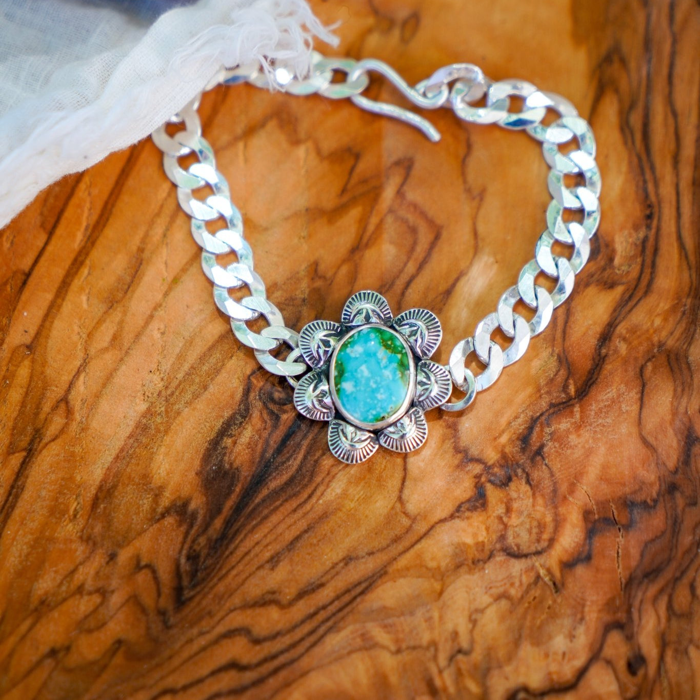 Curb Chain Bracelet in Sonoran Mountain Turquoise - Golden Road Crafted