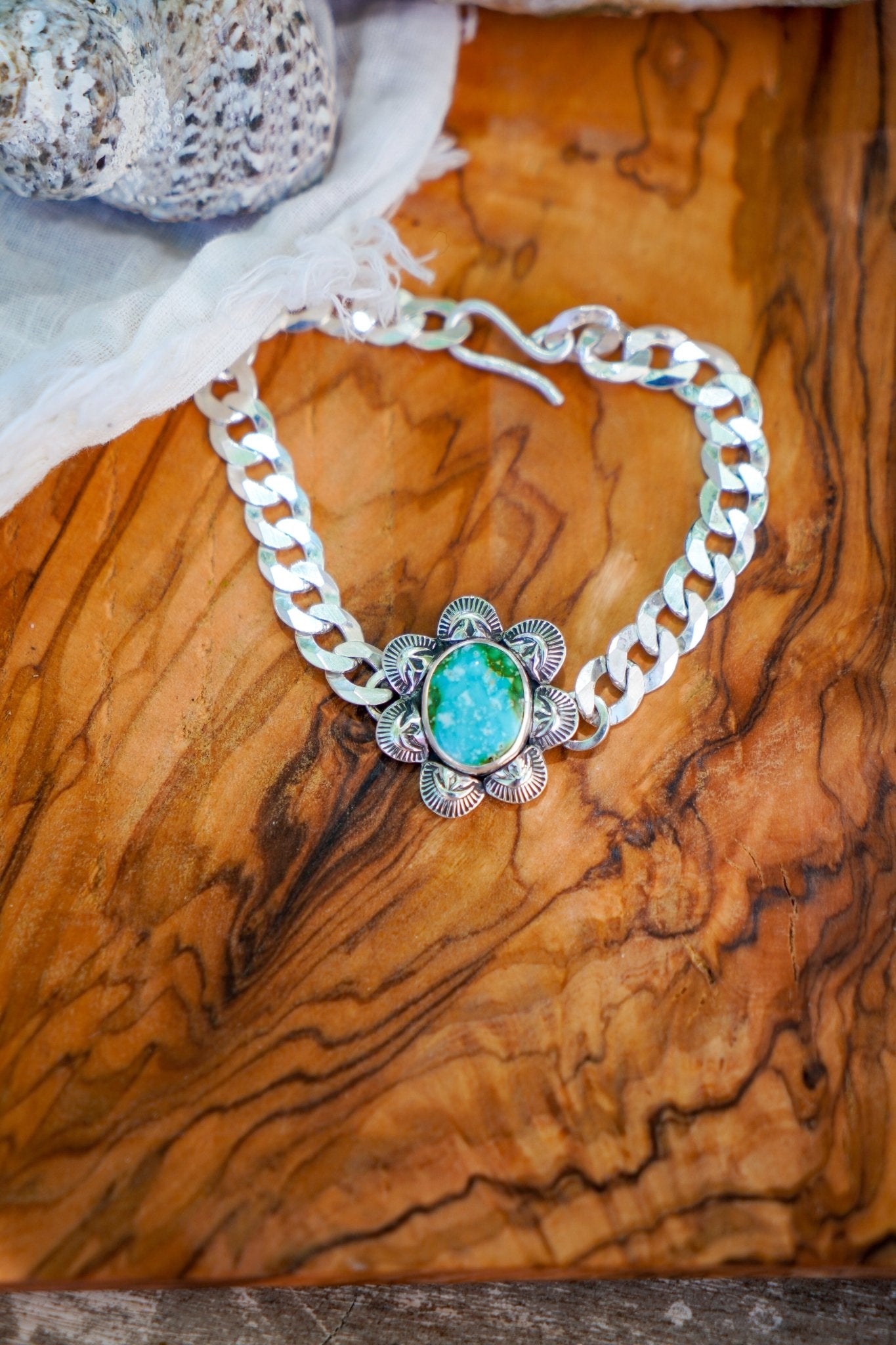 Curb Chain Bracelet in Sonoran Mountain Turquoise - Golden Road Crafted