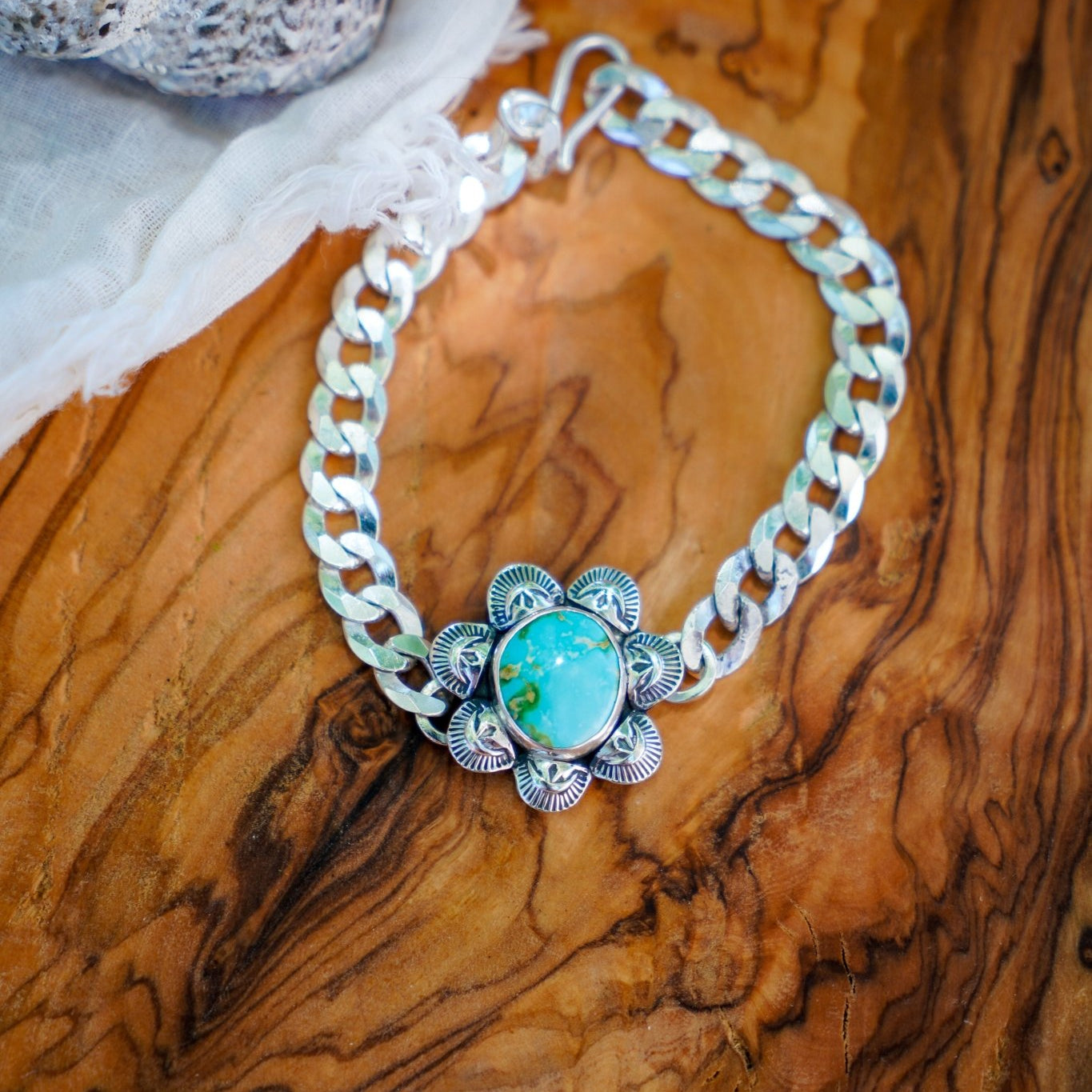Curb Chain Bracelet in Sonoran Mountain Turquoise - Golden Road Crafted