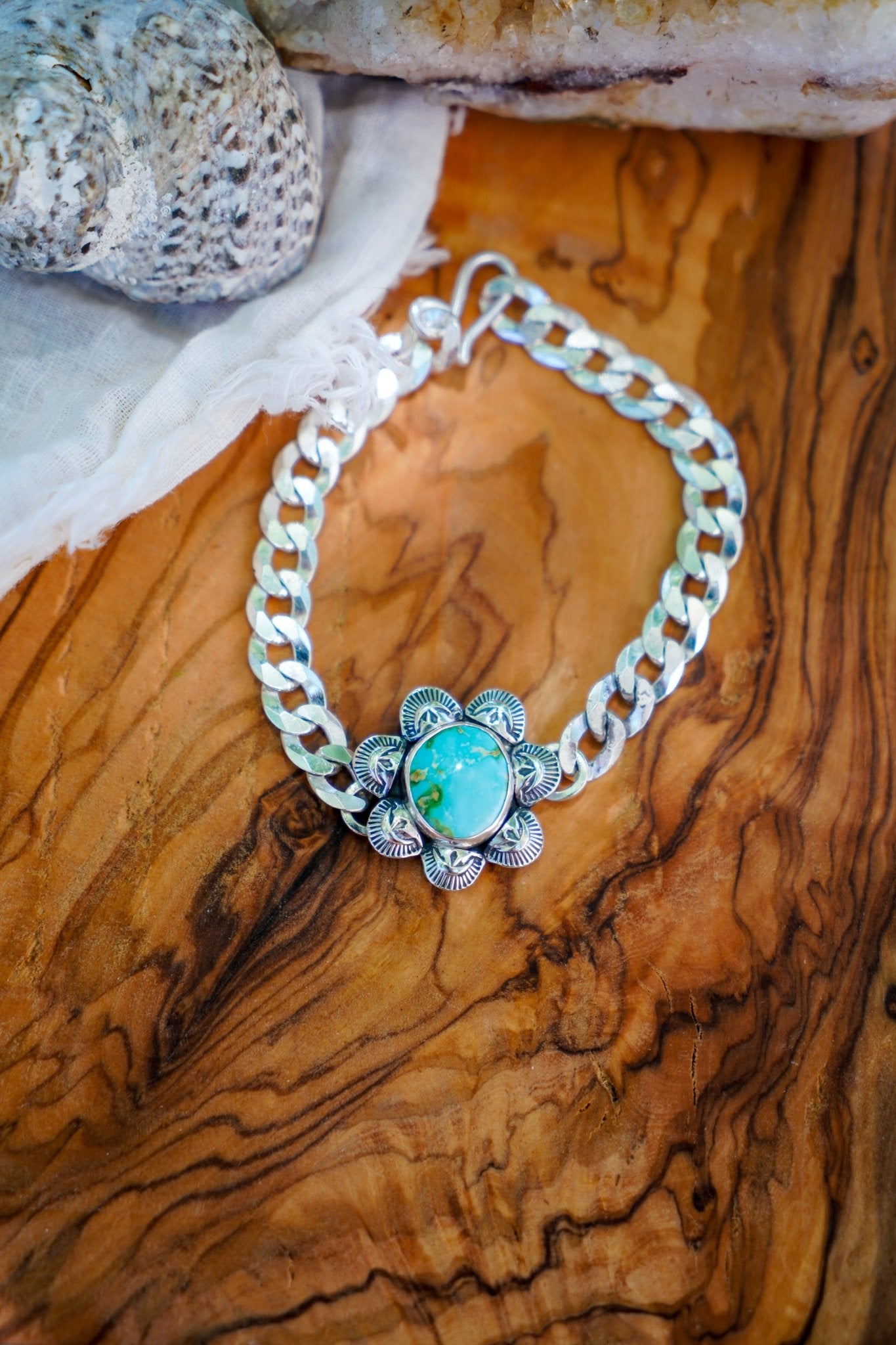 Curb Chain Bracelet in Sonoran Mountain Turquoise - Golden Road Crafted