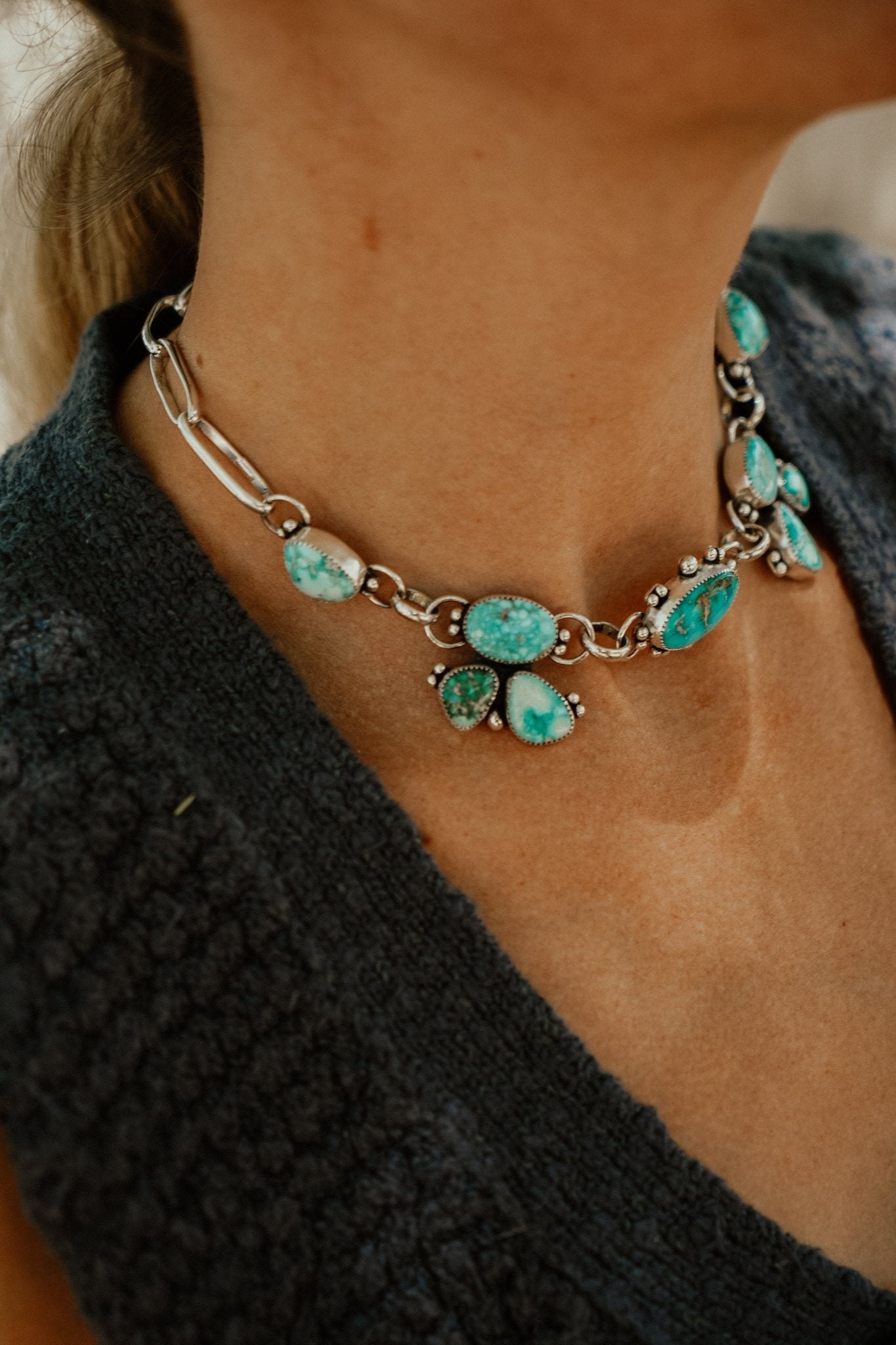 *CUSTOM* The Desert Rain Choker in Whitewater & Sonoran Mountain Turquoise - Golden Road Crafted