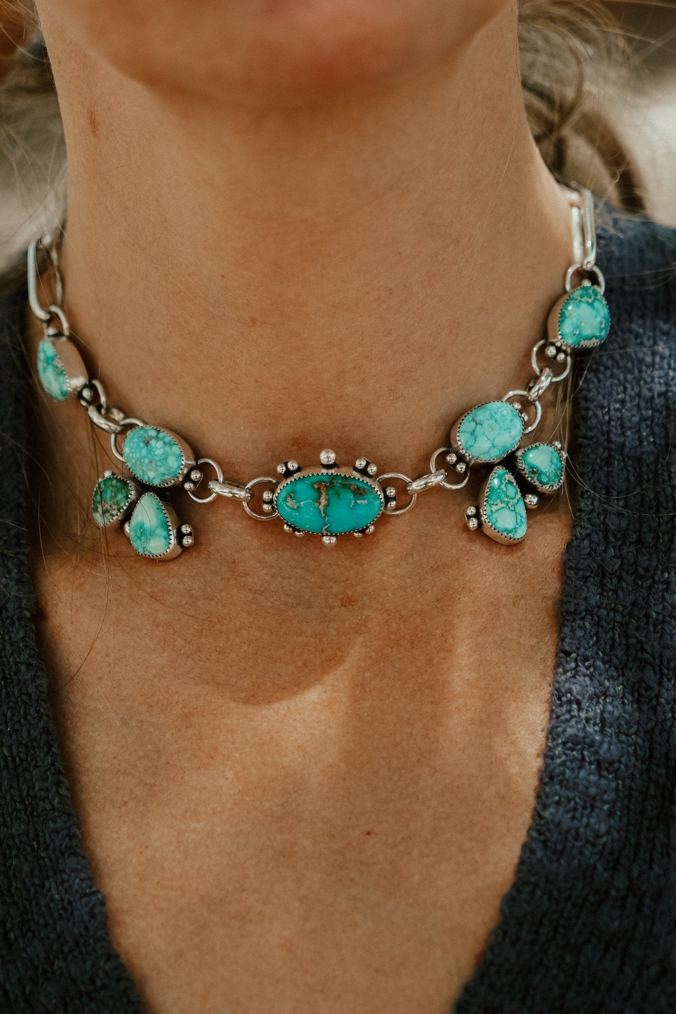 *CUSTOM* The Desert Rain Choker in Whitewater & Sonoran Mountain Turquoise - Golden Road Crafted