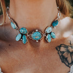 *CUSTOM* The Desert Rain Choker in Whitewater & Sonoran Mountain Turquoise - Golden Road Crafted
