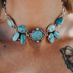 *CUSTOM* The Desert Rain Choker in Whitewater & Sonoran Mountain Turquoise - Golden Road Crafted