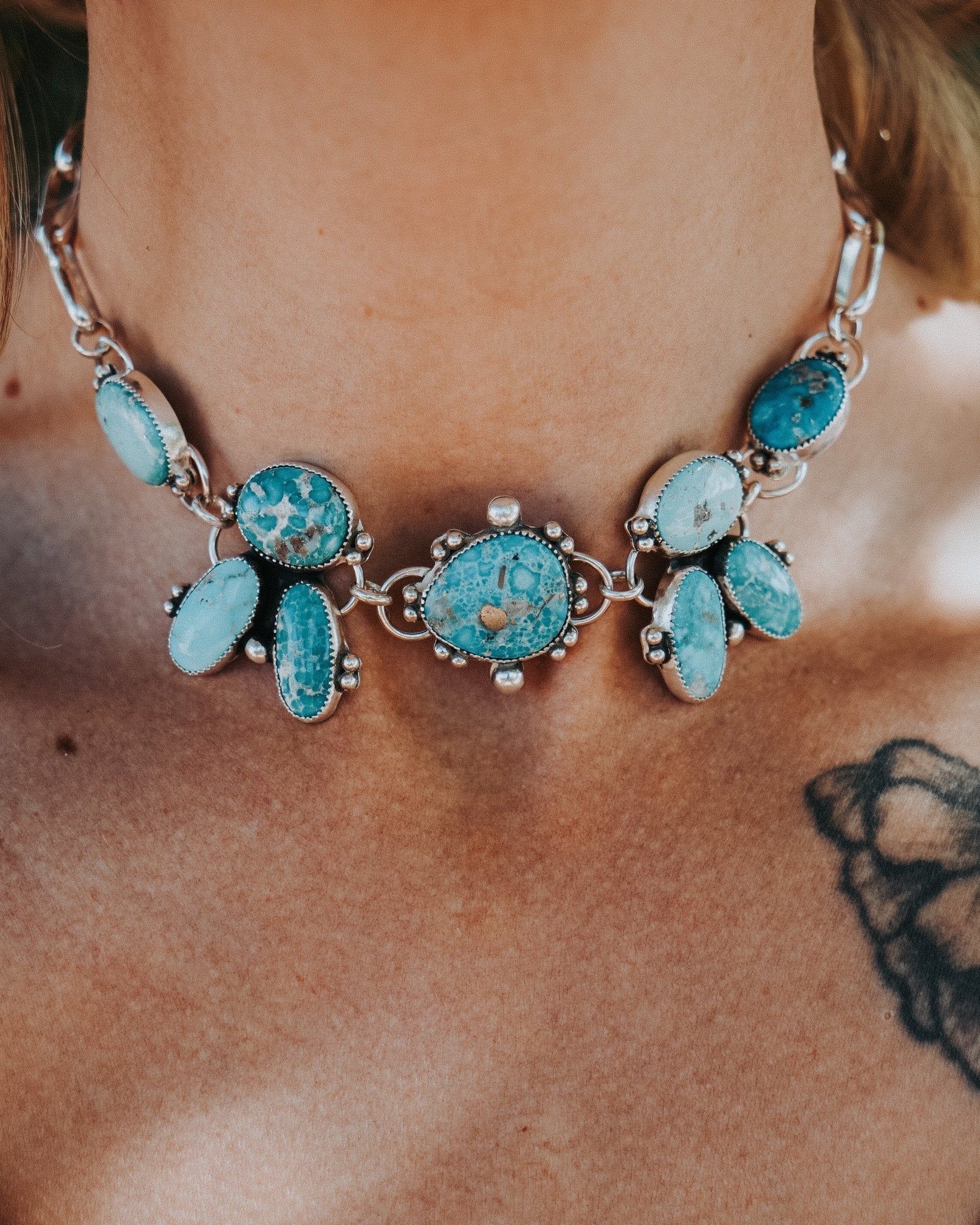 *CUSTOM* The Desert Rain Choker in Whitewater & Sonoran Mountain Turquoise - Golden Road Crafted