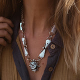 *CUSTOM* The Gateway Necklace in Kingman Turquoise & White Buffalo - Golden Road Crafted