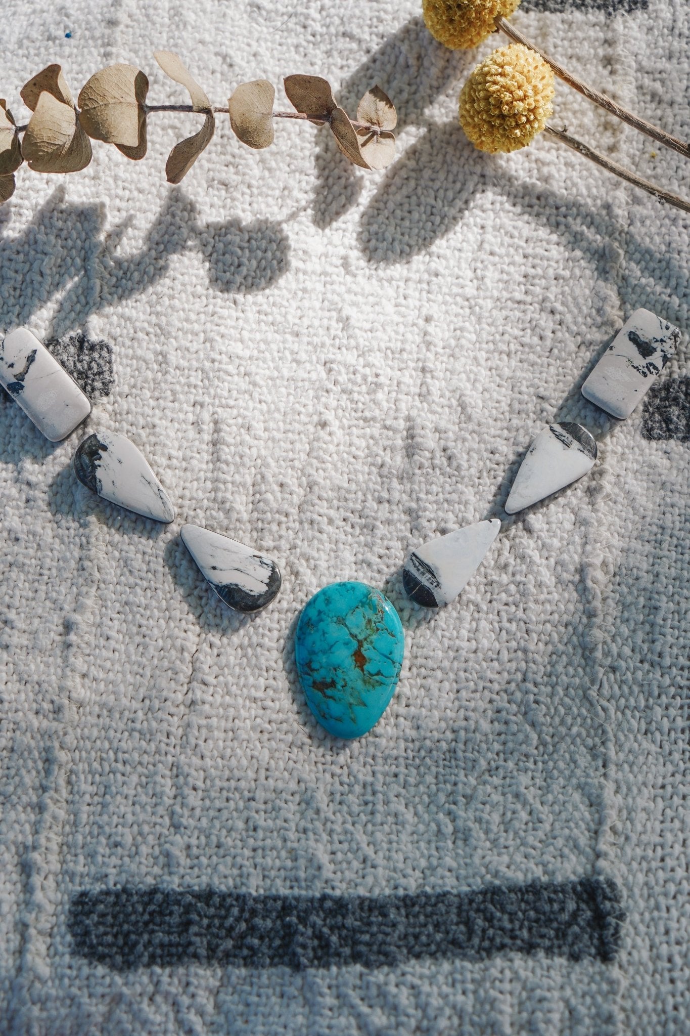 *CUSTOM* The Gateway Necklace in Kingman Turquoise & White Buffalo - Golden Road Crafted