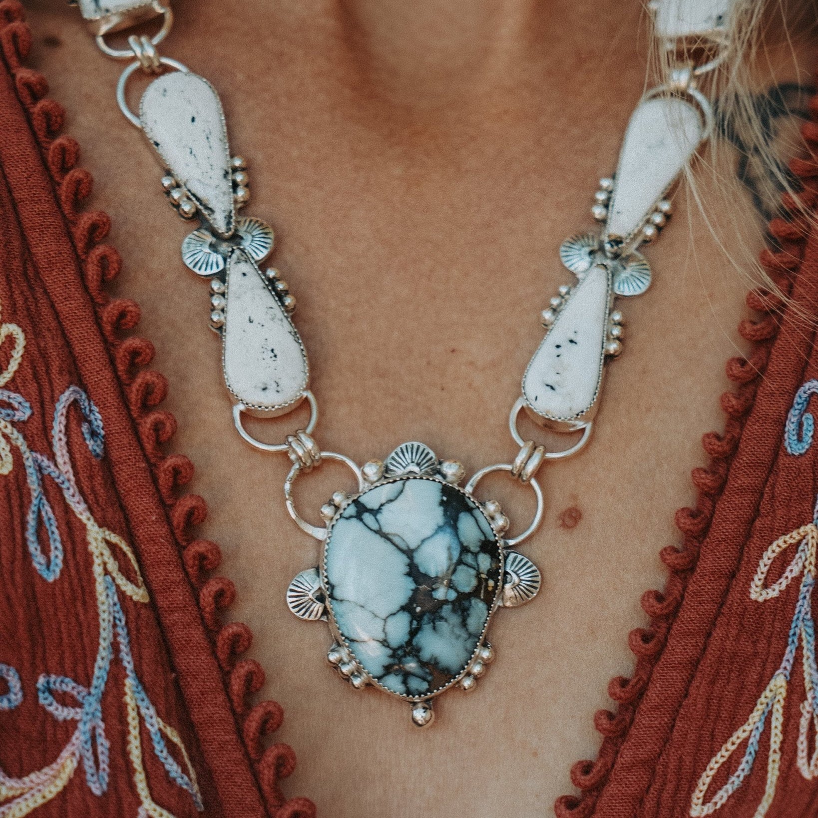 *CUSTOM* The Gateway Necklace in Kingman Turquoise & White Buffalo - Golden Road Crafted